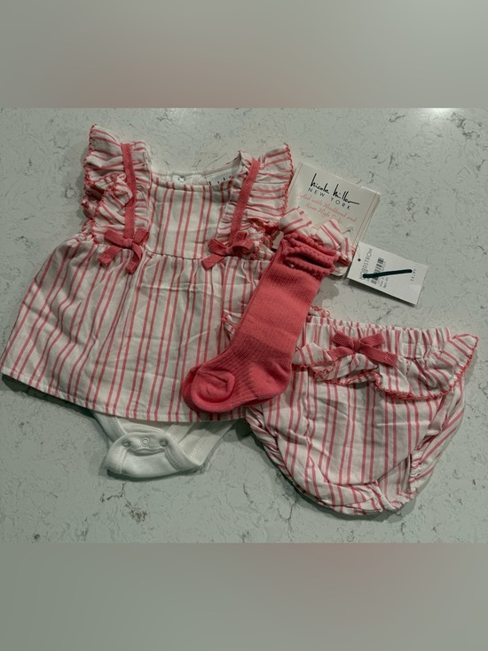 Nicole Miller Other - Nicole Miller New York Baby Stripe Romper Set in Coral Pink and White
